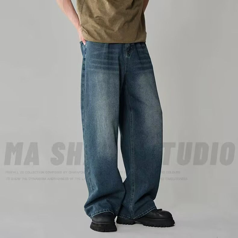 Thumbnail: Spring Autumn Men's New Denim Pants Old Blue Washed Casual Jeans Menwear Loose N