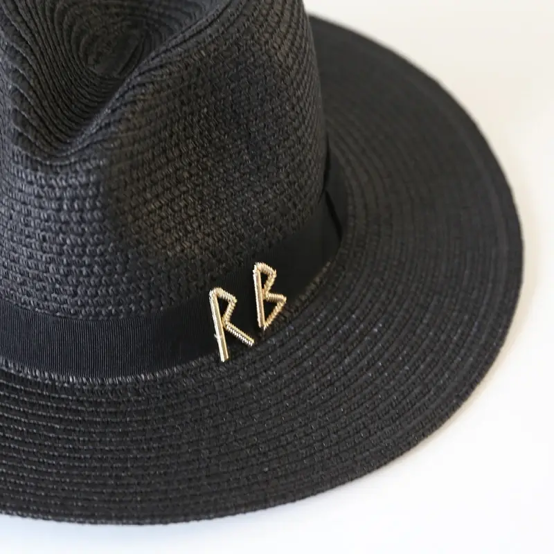 Thumbnail: Fashionable Metal RB Letter Straw Hats for Women Men Summer Outdoor Holidays Bea