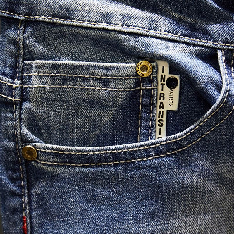 Thumbnail: American Elastic Straight Jeans Men Ripped Worn-out Slim-fit Cotton Denim Pants 