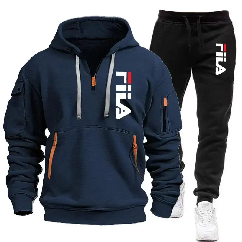 Thumbnail: 2026 Autumn and winter new men's multi pocket zipper hooded sports shirt+pants t