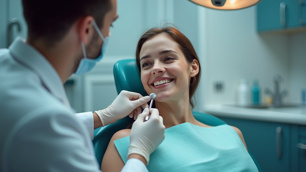Eye-level view of a dentist engaging with a patient during a consultation