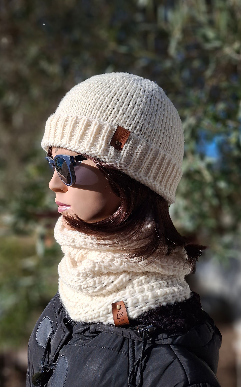 Miniature : ENSEMBLE BONNET ET SNOOD Blanc