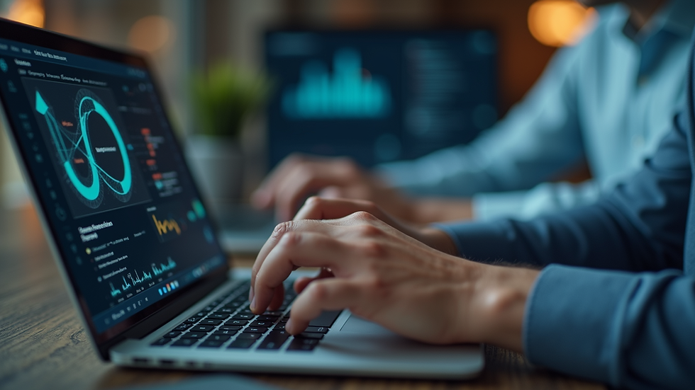 Close-up view of a person using AI-powered lead generation software on a laptop