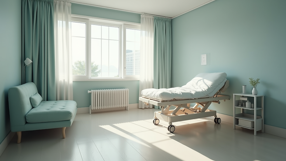 High angle view of a peaceful room prepared for rehabilitation therapy