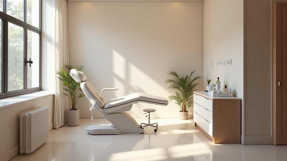 Eye-level view of a modern aesthetic clinic treatment room in Chennai