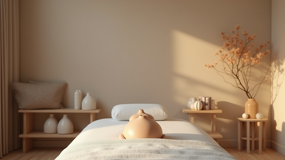 Eye-level view of a modern therapy room with cupping equipment neatly arranged