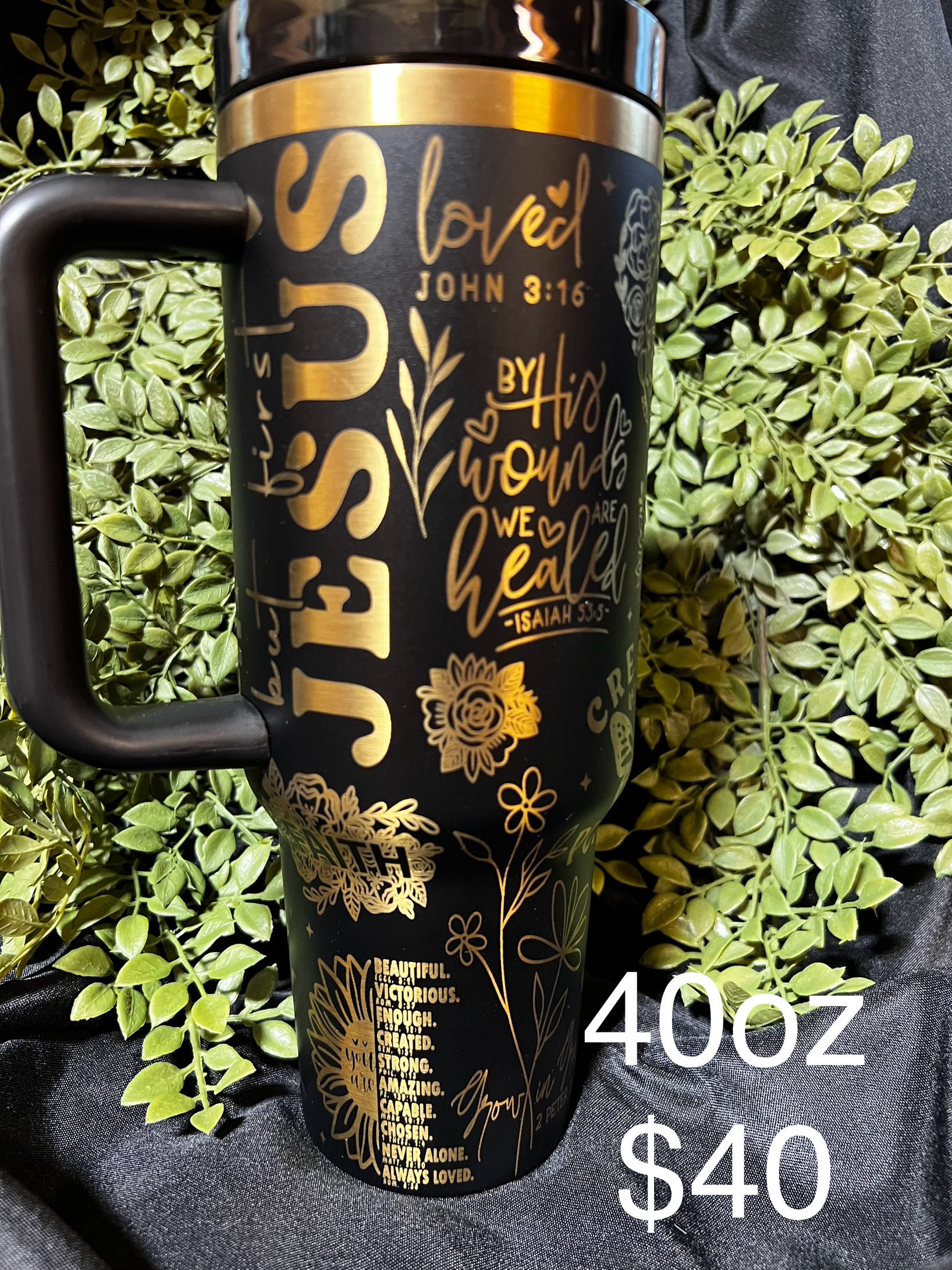 40oz Jesus Tumbler - Black/Gold