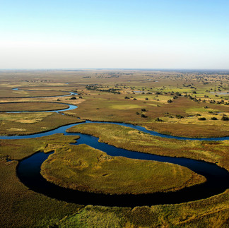 Eine Landschaftsaufnahme des Okavango-Delta in Botswana.