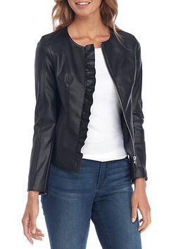 RUFFLE FRONT LEATHER JACKET