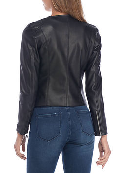 RUFFLE FRONT LEATHER JACKET