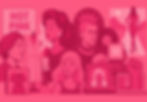 Stylized pink collage with diverse people, lipstick, mannequin, TV, and fashion sketches. Text reads "HOT PINK." Vintage and edgy vibe.