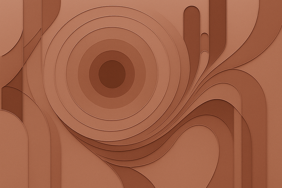 Abstract design with layered, curved patterns and concentric circles in various shades of brown, creating a dynamic, flowing look.