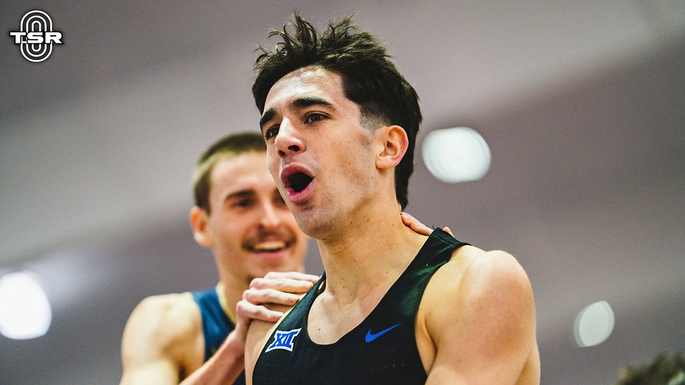 Carter Cutting after winning the men's mile national title at the NCAA Indoor Championships // Photo via Andrew LeMay