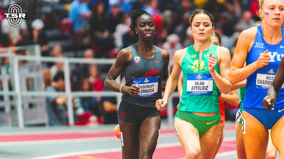 Rosemary Longisa (left) competing in the mile at the NCAA Indoor Championships // Photo via Andrew LeMay