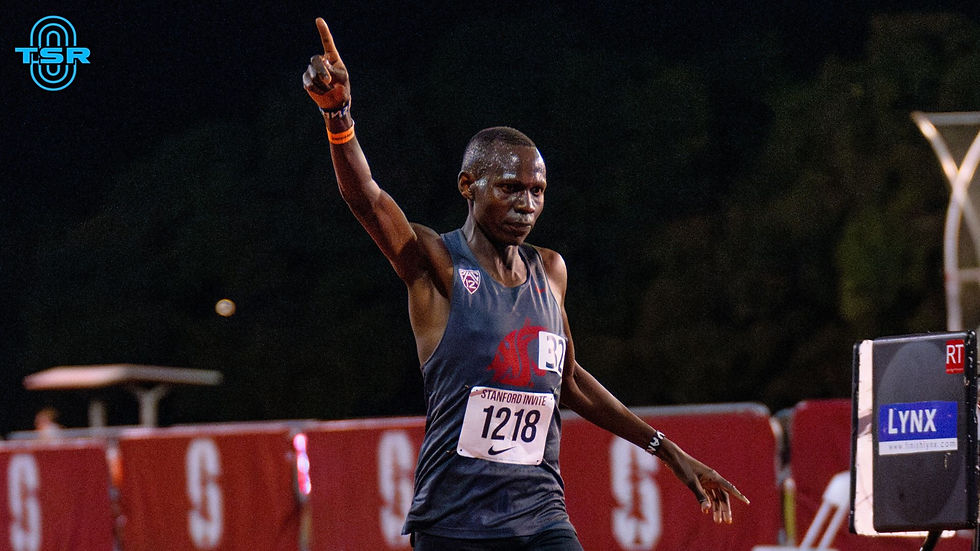 Evans Kurui celebrates winning the 10k at the Stanford Invite // Photo via Miguel Zacarias