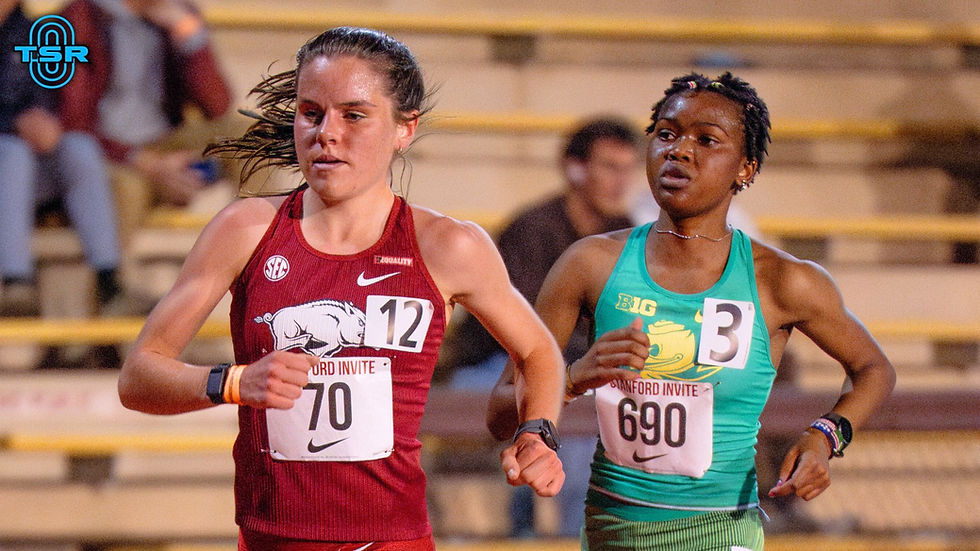 Paityn Noe (left) & Diana Cherotich (right) competing in the 10k at the Stanford Invite // Photo via Miguel Zacarias
