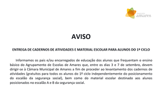 Entrega de Cadernos de Atividades e Material Escolar (1º ciclo)