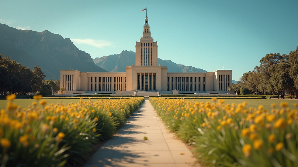 Eye-level view of South African Parliament building