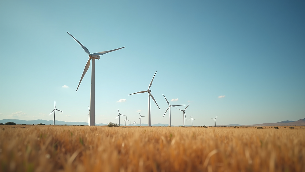 Eye-level view of a wind turbine farm in South Africa
