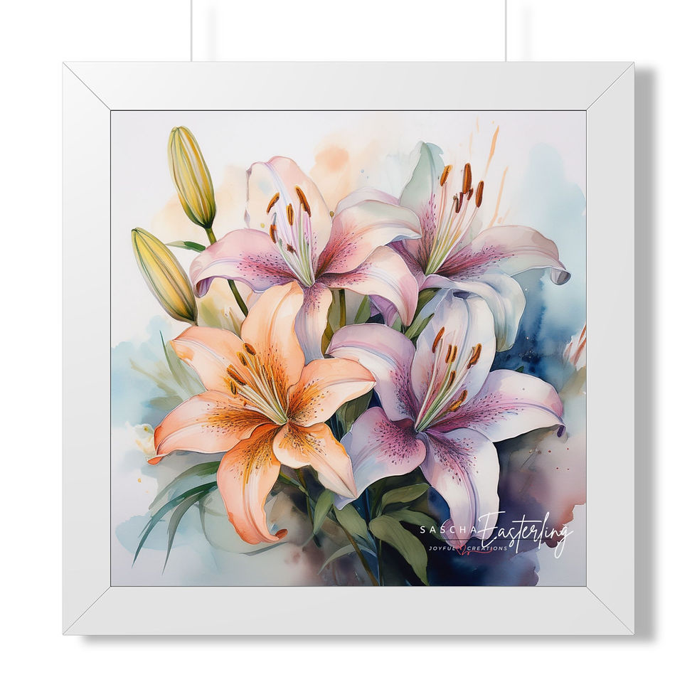 Thumbnail: Framed Floral Poster — Watercolor Lily Bouquet Art Print