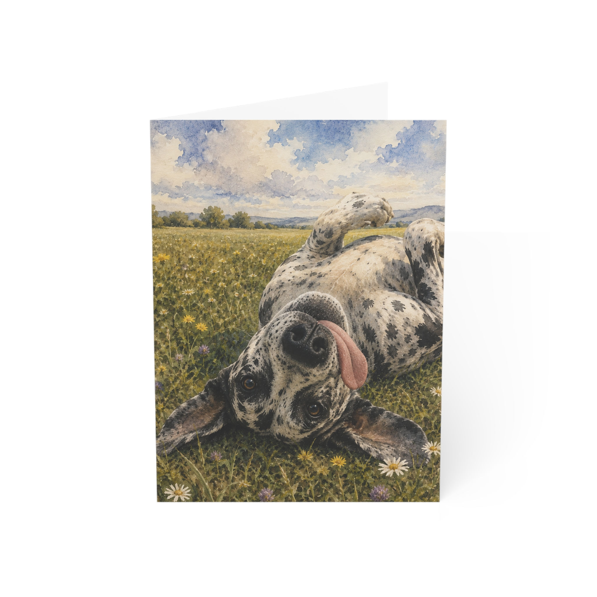 Playful Dog Greeting Card - Happy Tongue-Out Puppy in Meadow (Blank Inside)