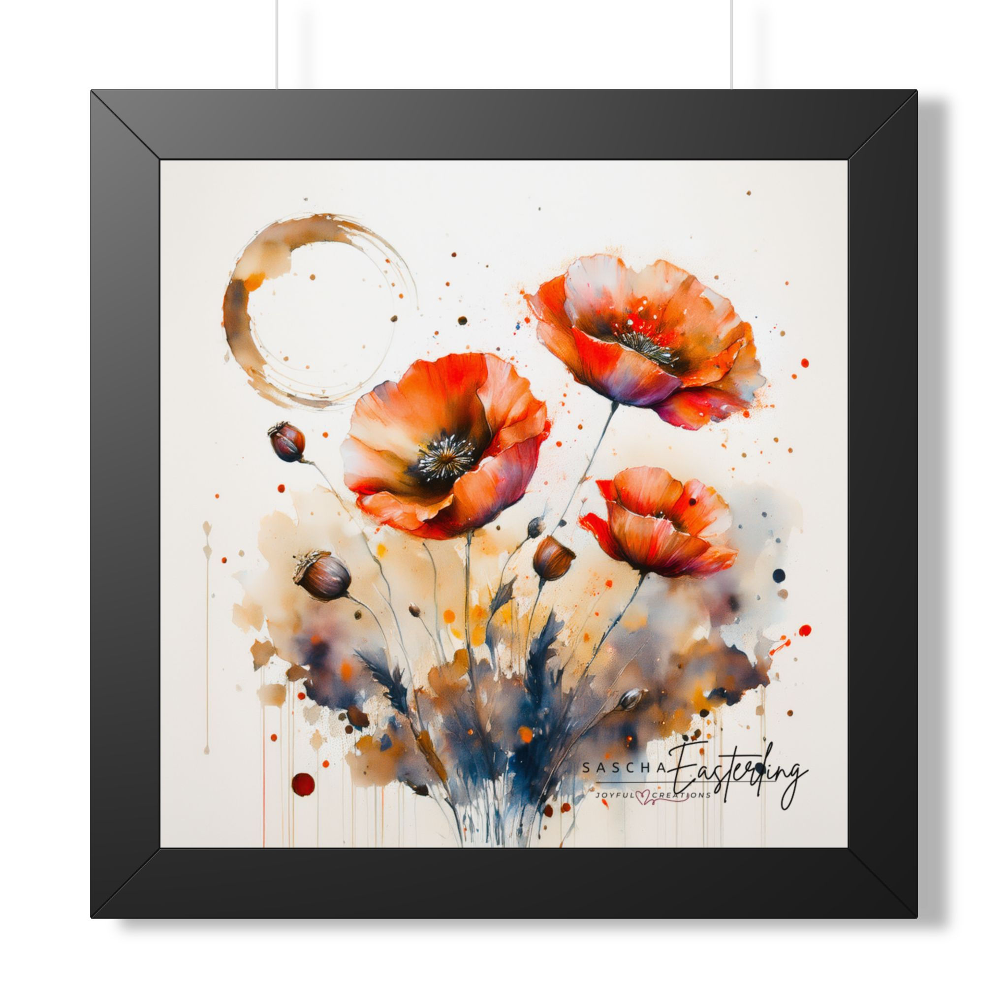 Framed Art Print - Watercolor Poppies Wall Poster (Square Vertical)