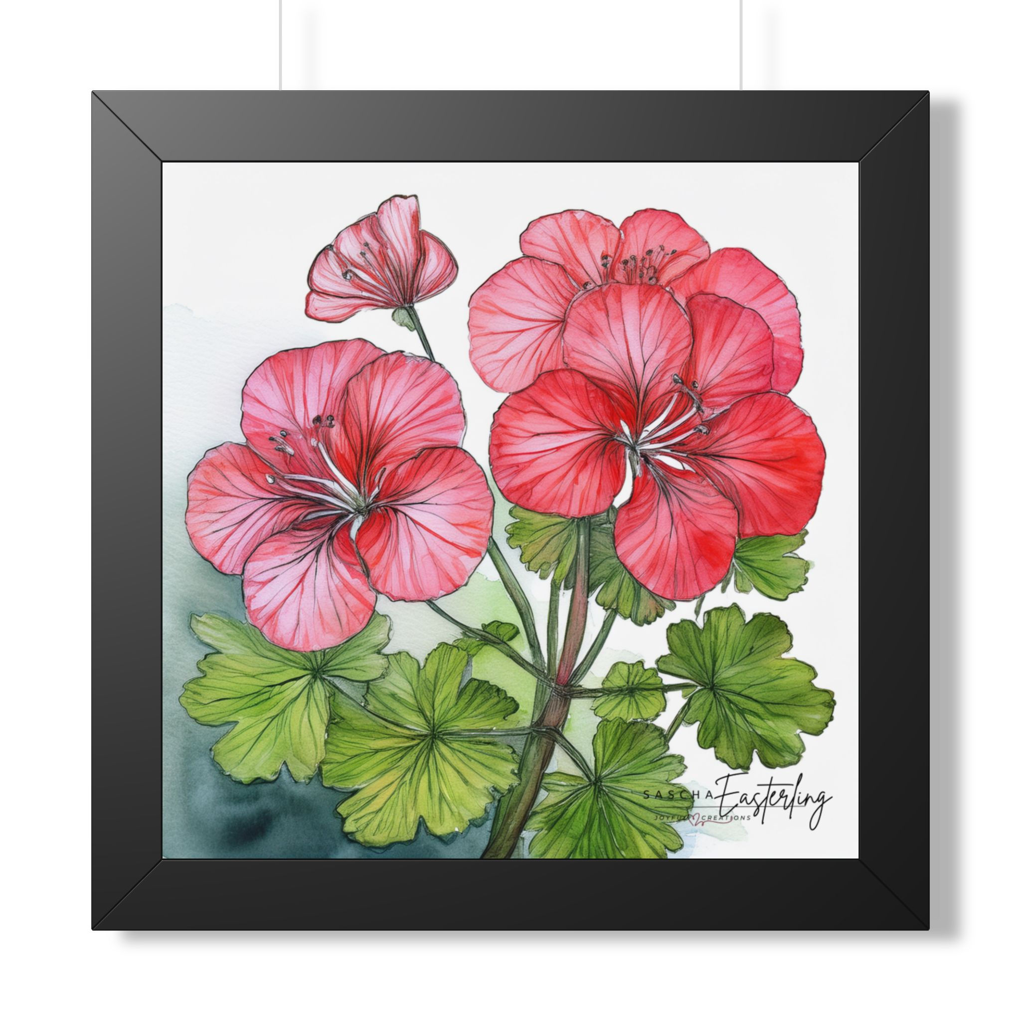 Framed Poster — Pink Geranium Botanical Wall Art (Vertical)