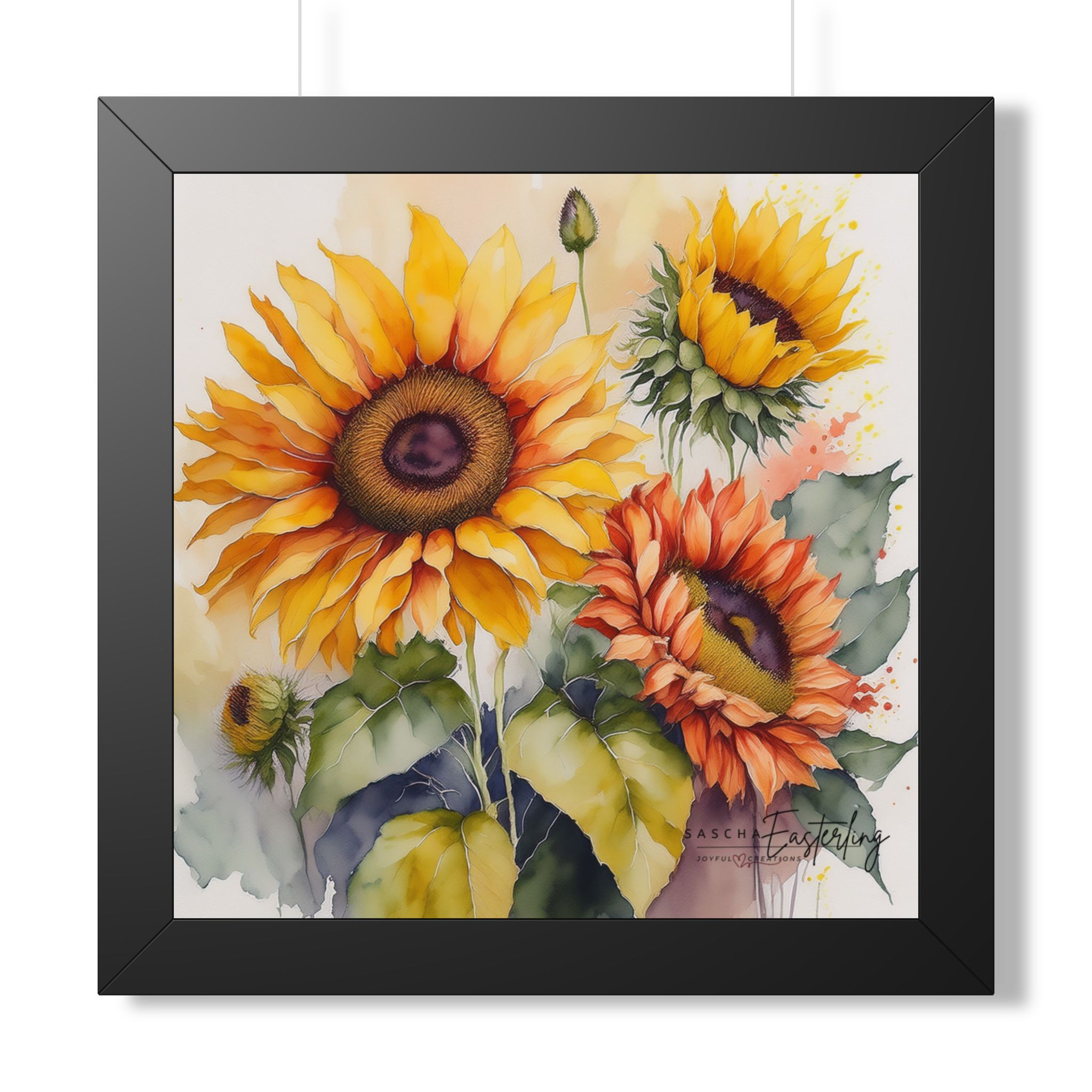 Sunflower Watercolor Poster — Framed Vertical Floral Wall Art