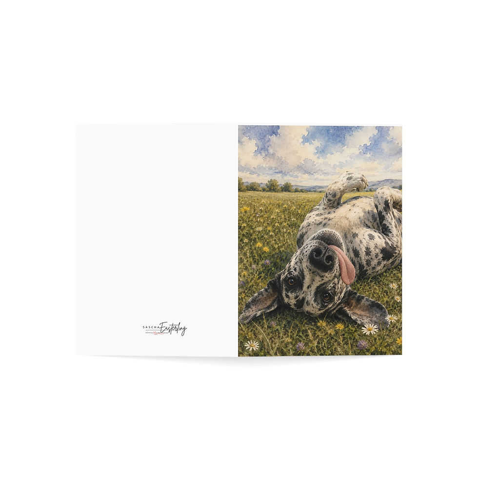 Thumbnail: Playful Dog Greeting Card - Happy Tongue-Out Puppy in Meadow (Blank Inside)