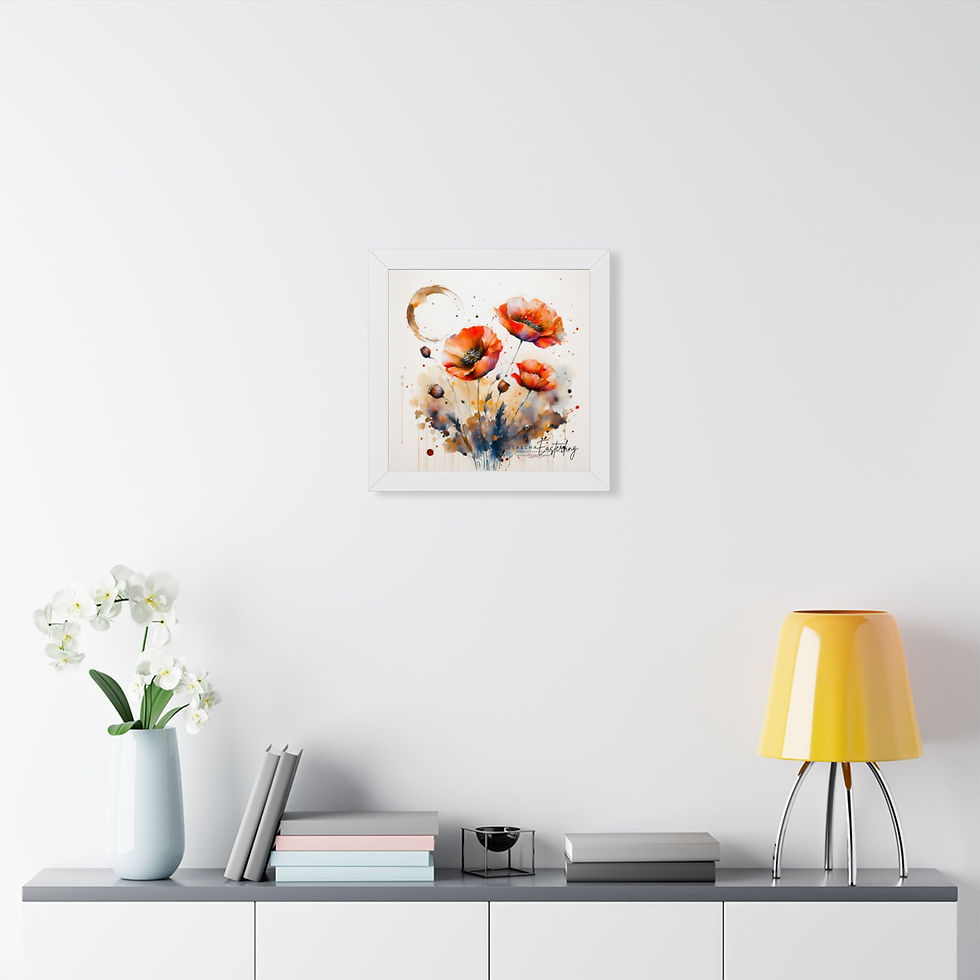 Thumbnail: Framed Art Print - Watercolor Poppies Wall Poster (Square Vertical)