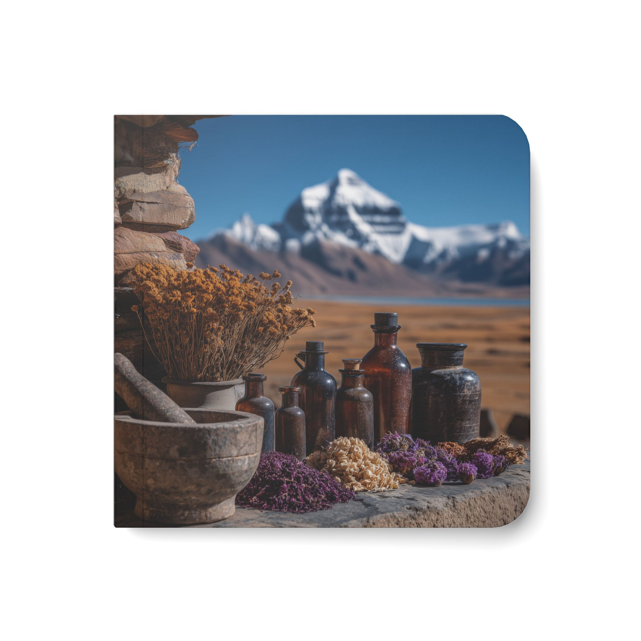 Herbal Mortar & Mount Kailash Board Journal – Mystical Botanical Notebook