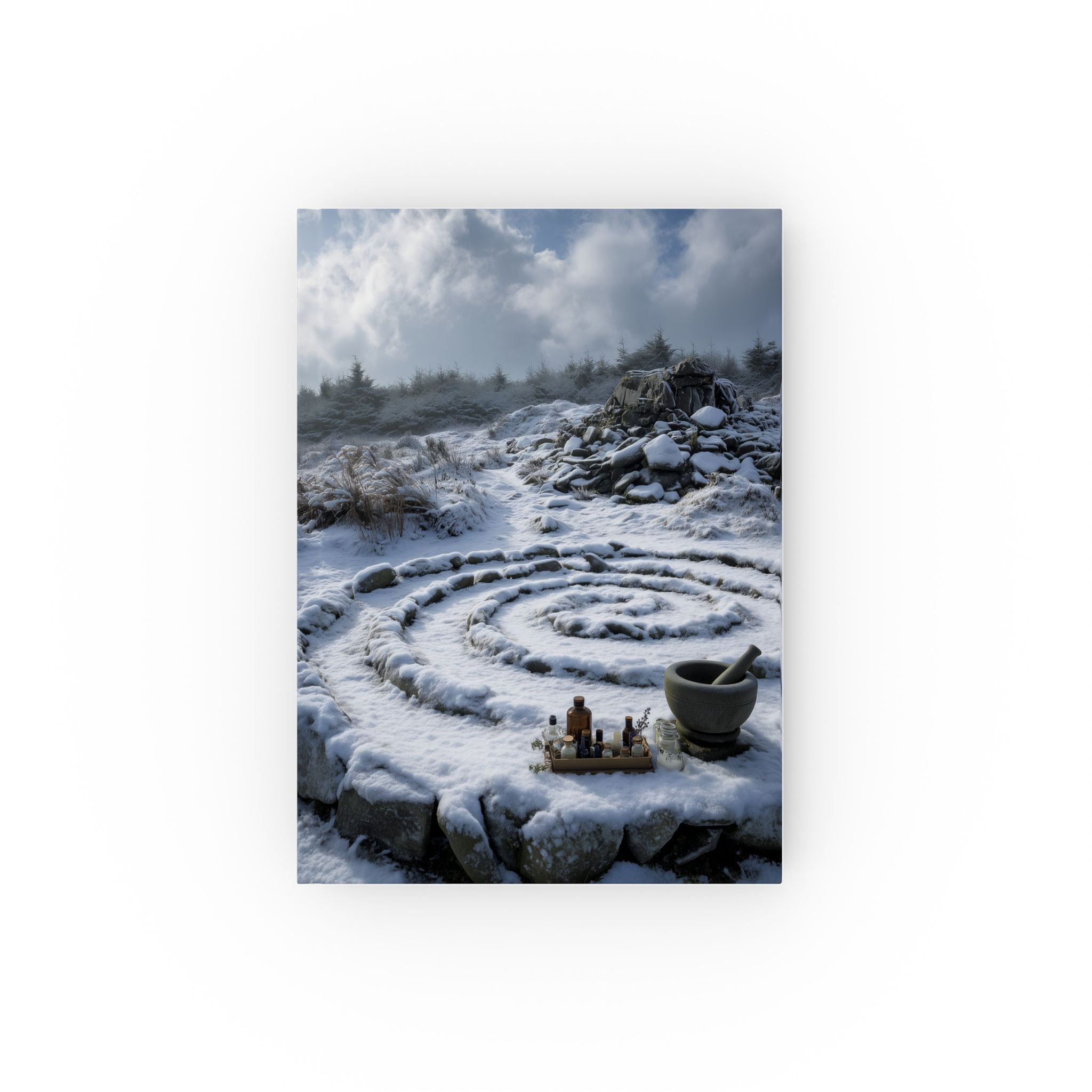 Winter Stones & Spiral of Time Hardcover Journal – Snowy Megalith Notebook
