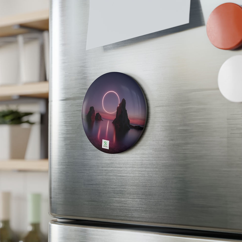 Miniature : Pink Moon & Megalith Round Magnet – Mystical Stone Decor