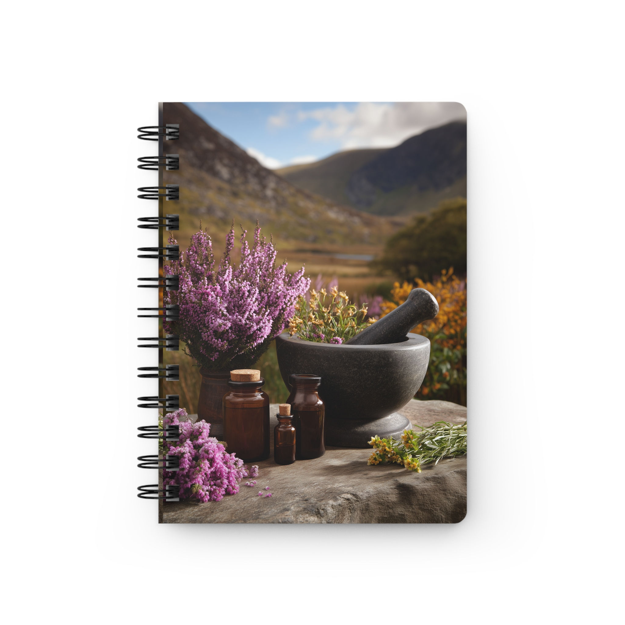 Irish Herbalist Journal – Spiral-Bound Mortar & Plant Landscape