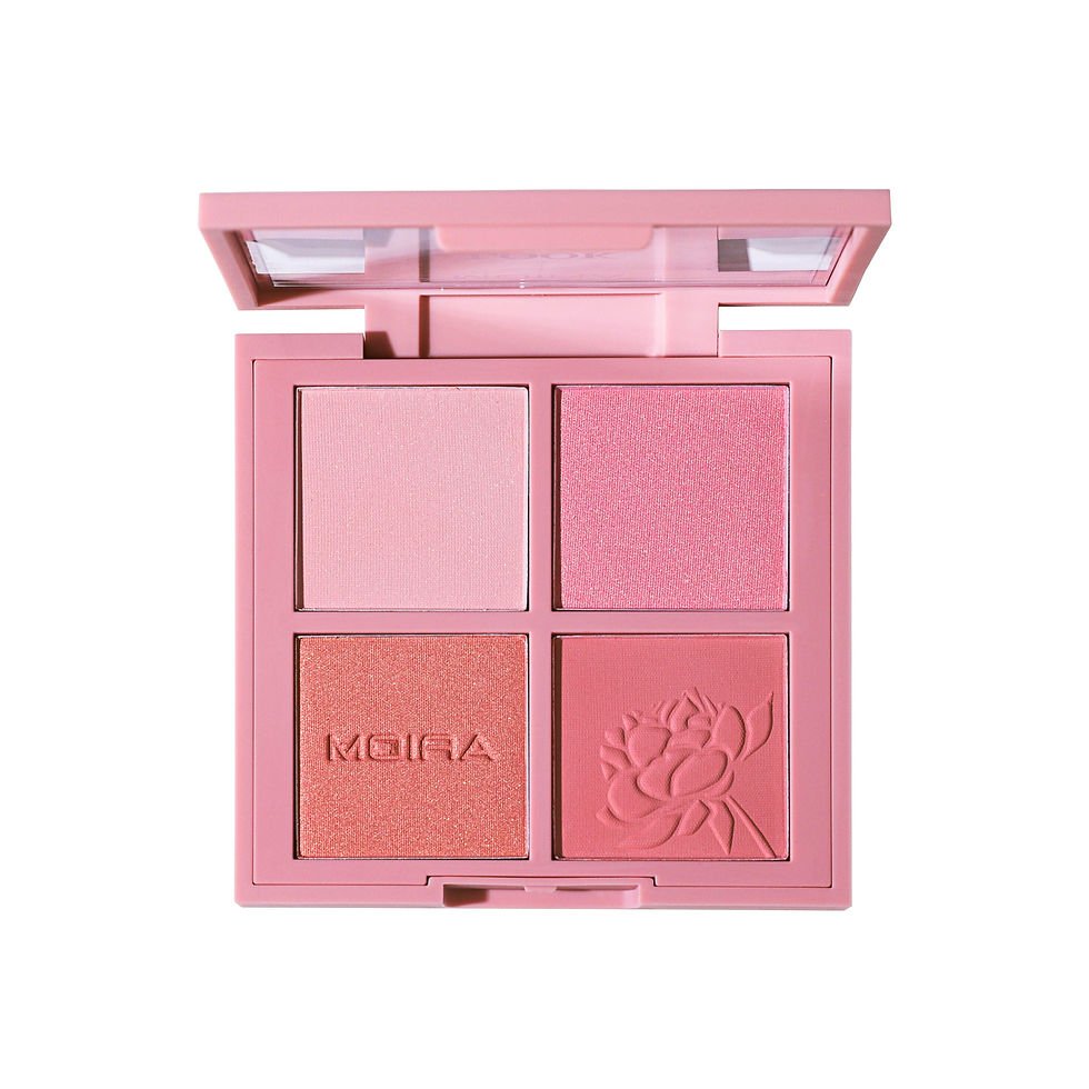 Gezichtspalette met vier essentiële tinten blush en  dubbele chromen highlighter om de perfecte kleurtint aan je wangen toe t