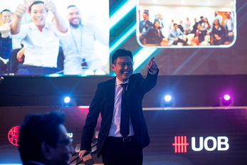 Man celebrating win during company annual event