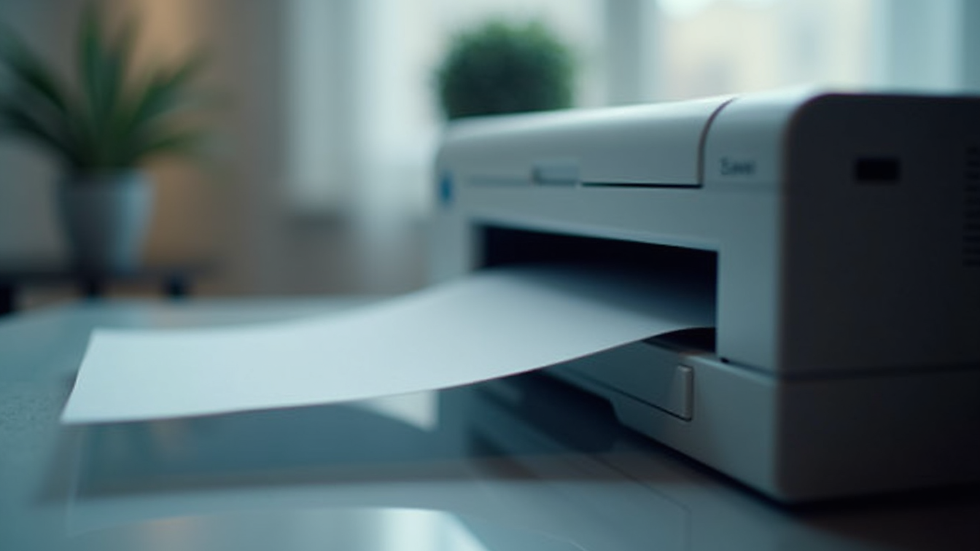 Close-up of a laser printer with paper output tray
