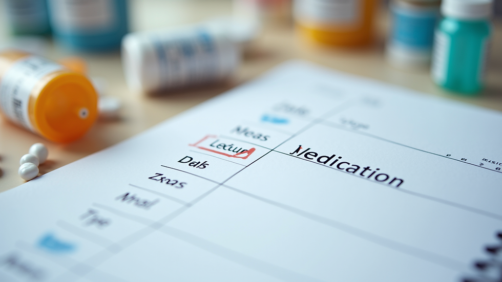 Close-up view of a calendar with medication schedule notes