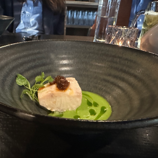 Cobia from Moody Tongue in Chicago, IL. Michelin-star restaurant and worlds only michelin-star brewery. Photo from Jabri Fine Dining.