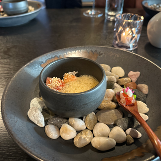 Maine Lobster – Drunken Prawn from Moody Tongue in Chicago, IL. Michelin-star restaurant and worlds only michelin-star brewery. Photo from Jabri Fine Dining.