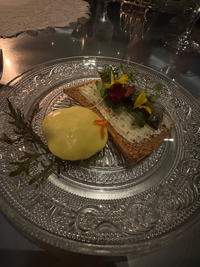 Clear plate with decadent meal from Alinea in Chicago. Chef Grant Achatz. Jabri Fine Dining photo, photographer Emma Jabri