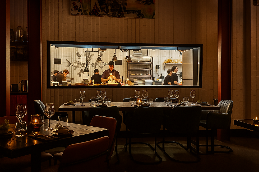 Stubborn Seed features a sleek horizontal kitchen window, offering guests a captivating view into the energy of the kitchen.