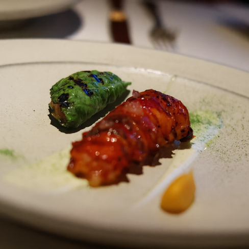 Lobster Ghee Roast (Supplemental) Lamb Kebab (added supplemental Chili Cheese Kulcha)