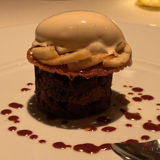 Warm Liquid Center Chocolate-Banana Bread Pudding Dessert from Charlie Trotter Pop-up collaboration in Chicago with Next and Dylan Trotter. Delicious and decadent, photo from Jabri Fine Dining.