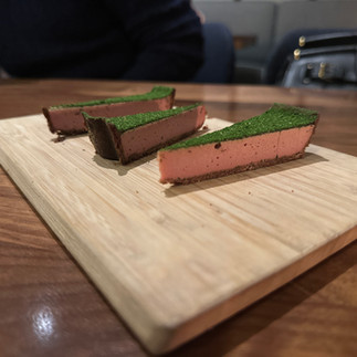 Roasted lamp loin with leeks and escarole with frozen anise jelly with mint