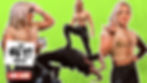 AEW star Thekla in multiple poses from her recent appearance on Hey! (EW) with RJ City, including (from left to right) Thekla seated, lifting her sunglasses while holding a coffee mug; Thekla forcing RJ to do her bent-over-backward pose while she stands on his sky-facing stomach; Thekla standing with her left hand on her hip and her right hand flipping off the camera.