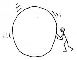 stick man rolling boulder or ball