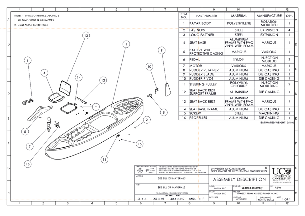 CAD Kayak Exploded View