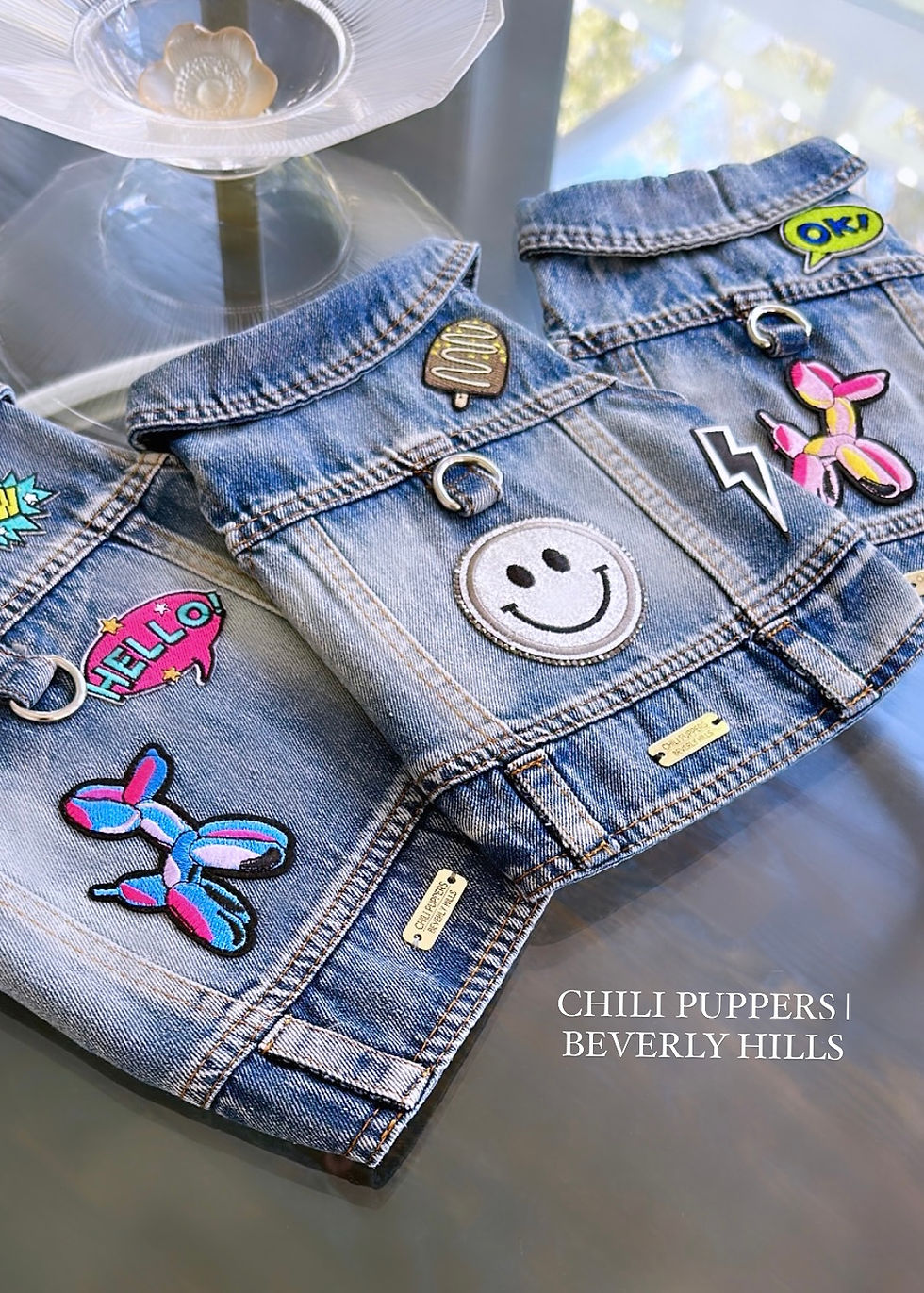 Thumbnail: "BALLOON DOG" Chili Puppers Lightweight Denim Vest | Leash Ring