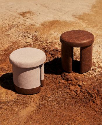 African inspired stool with leather or fabric upholstery